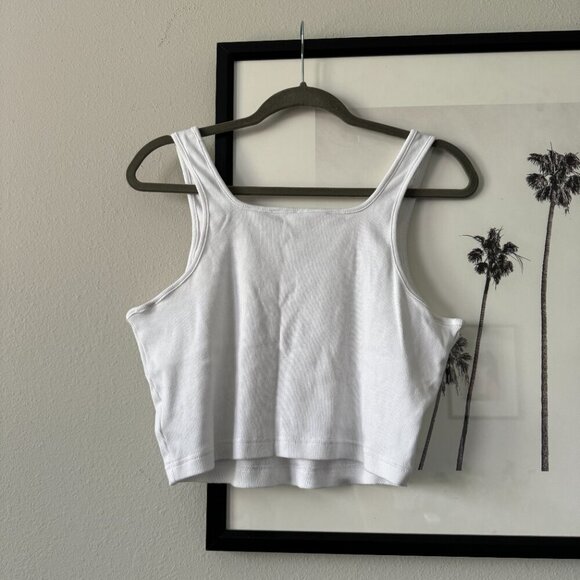 Adidas | NWOT White Embroidered Square Neck Crop Ribbed Tank Top Size Large - Picture 2 of 6